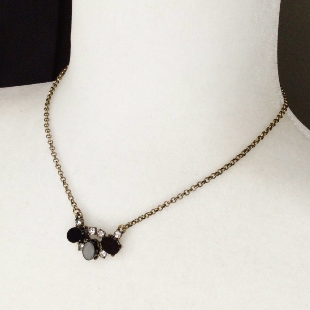 Vintage Banana Republic Oval Black Onyx & Rhinestone Pendant Necklace - Picture 5 of 11